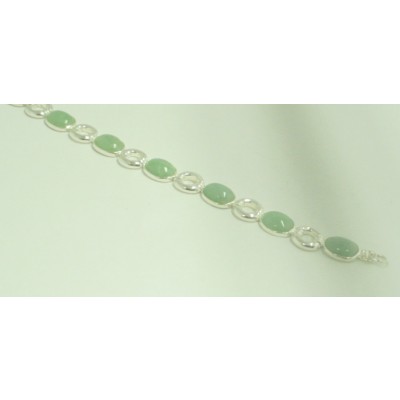 Sterling Silver Bracelet Oval G. Jade Circle Silver Link