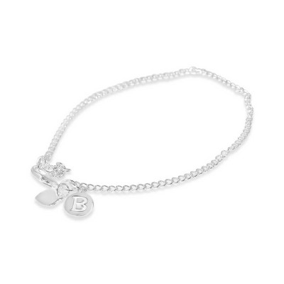 Sterling Silver Bracelet B Intial With Hear Charms-Ecoated 7.25