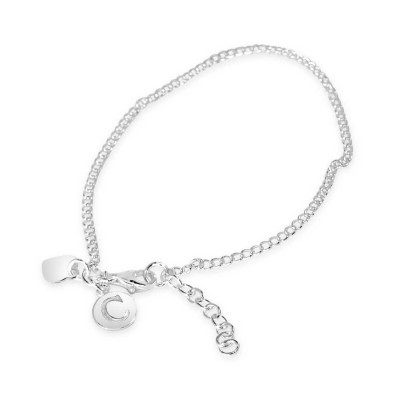 Sterling Silver Bracelet C Intial With Hear Charms-Ecoated 7.2