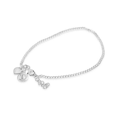Sterling Silver Bracelet D Intial With Hear Charms-Ecoated 7.2