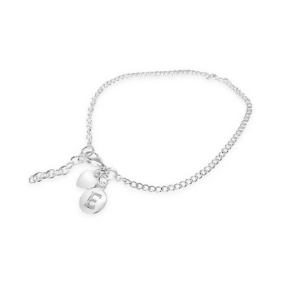 Sterling Silver Bracelet E Intial With Hear Charms-Ecoated 7.2