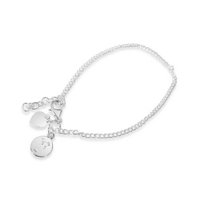Sterling Silver Bracelet F Intial With Hear Charms-Ecoated 7.25