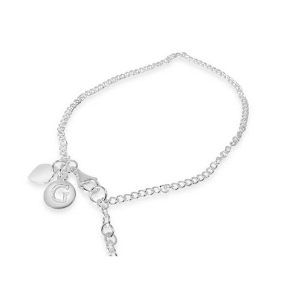 Sterling Silver Bracelet G Intial With Hear Charms-Ecoated 7.25