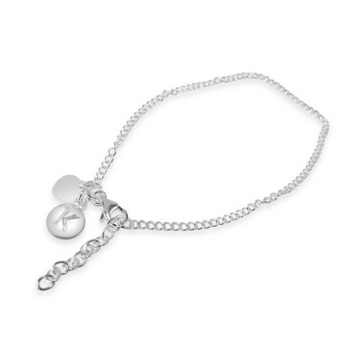 Sterling Silver Bracelet K Intial With Hear Charms-Ecoated 7.25