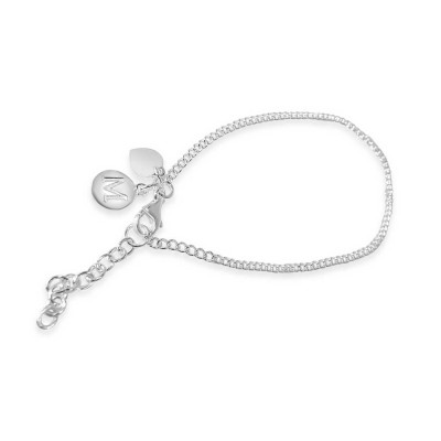 Sterling Silver Bracelet M Intial With Hear Charms-Ecoated 7.25