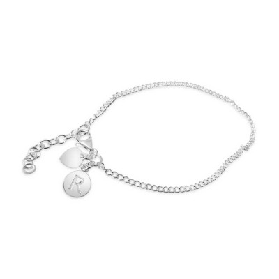 Sterling Silver Bracelet R Intial With Hear Charms-Ecoated 7.25