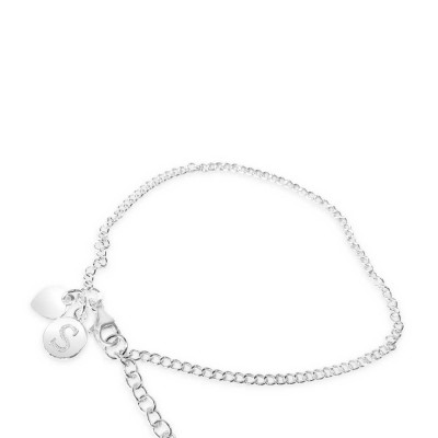 Sterling Silver Bracelet S Intial With Hear Charms-Ecoated 7.25