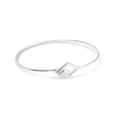 Sterling Silver Bangle Plain Diamond Line With Hook-Ecoat