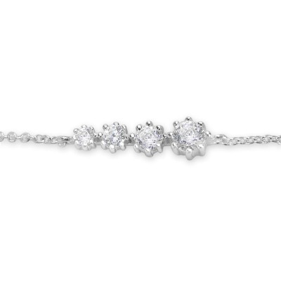 Sterling Silver Bracelet Riviere 4 Clear Cubic Zirconia With Chain