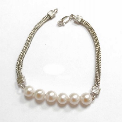 Sterling Silver Bracelet Double Fox Tails Chain With Fresh Wate