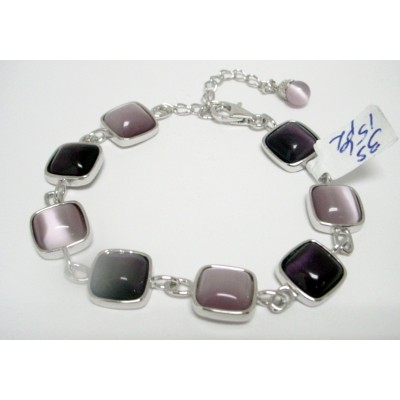 Sterling Silver Bracelet Square Light Dark Purple Cat Eyes