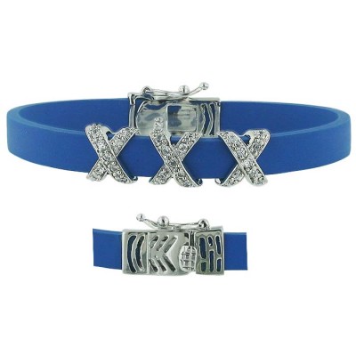 Sterling Silver Bracelet Blue Rubber Xxx Clear Cubic Zirconia