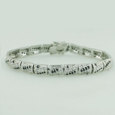 Sterling Silver Bracelet Pave Lines with Clear and Black Cubic Zirconia