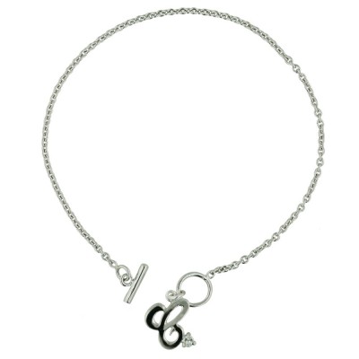 Sterling Silver Bracelet Plain Letter C with Single Round Clear Cubic Zirconia Togg
