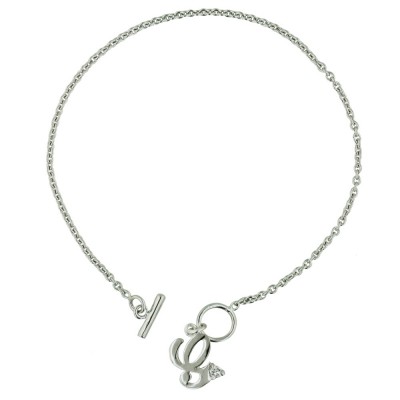 Sterling Silver Bracelet Plain Letter G with Single Round Clear Cubic Zirconia Togg