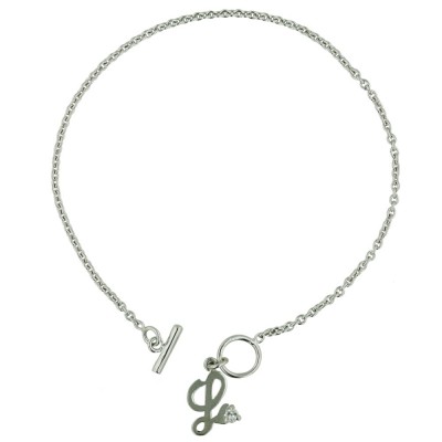 Sterling Silver Bracelet Plain Letter L with Single Round Clear Cubic Zirconia Togg
