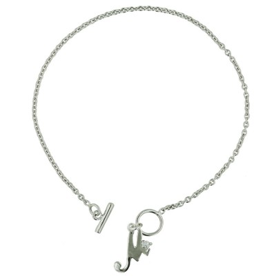 Sterling Silver Bracelet Plain Letter M with Single Round Clear Cubic Zirconia Togg