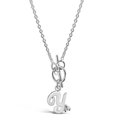 Sterling Silver Bracelet Initial Script Y With One Pc Of Cubic Zirconia Cha