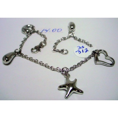 Sterling Silver Bracelet Plain Bean, Heart, Starfish, Teardrop, Cir