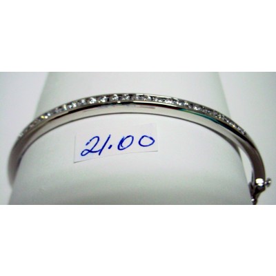Sterling Silver Bracelet 1/4 Clear Cubic Zirconia Bangle