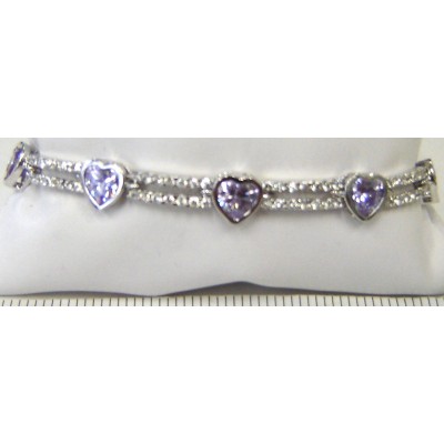 Sterling Silver Bracelet Lvdr Cubic Zirconia Heart Bezel Links with 2 Linear Clear