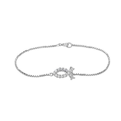 Sterling Silver Bracelet Clear Cubic Zirconia Awareness Breast Cancer with Box Chai