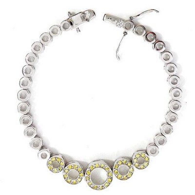 Sterling Silver Bracelet Yellow Cubic Zirconia Multicolor Circle Links