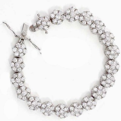 Sterling Silver Bracelet 19Pcs Clear Cubic Zirconia Bezel Flower Links--Nickle Free