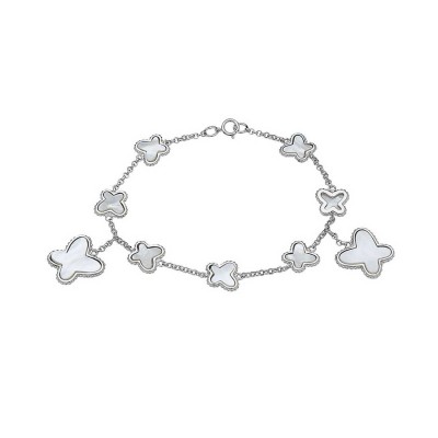 Sterling Silver Bracelet 7 Small+2 Dangle Big White Mother of Pearl Inlay Butte