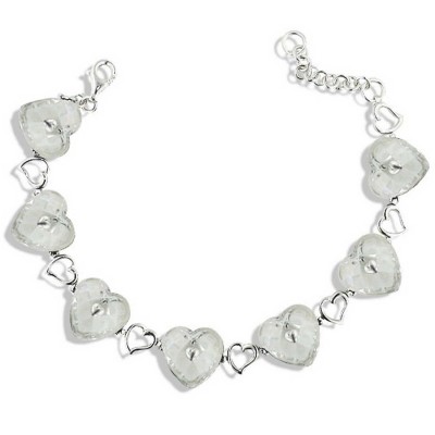 Sterling Silver Bracelet 7Pcs (W=14mm) Chess Cut Clear Cubic Zirconia+Plain Small