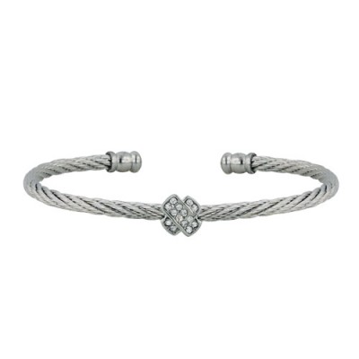 Stainless Steel Bangle "X" Paved W/ Small Cl Cz