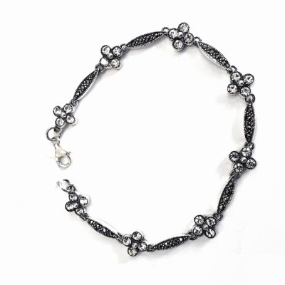 Sterling Silver BRACELET CLEAR FLOWERS CONNECTED BY
