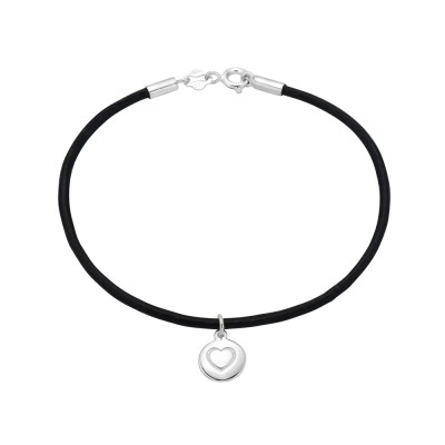 Heart Stamp Black Leather Bracelet