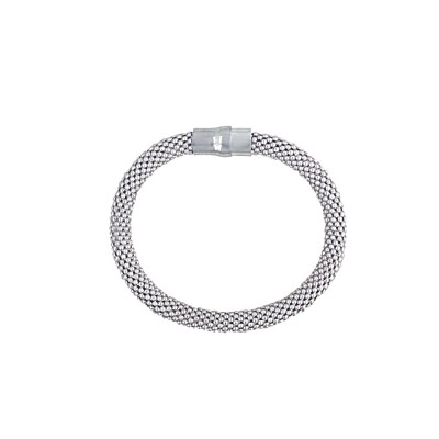 Sterling Silver Bracelet 6.2mm Diameter Tube with Magnetic Lock-Rhodium Plating-