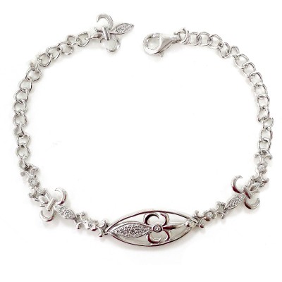Sterling Silver Bracelet Open Marquis Ctr+Clear Cubic Zirconia F-D-L Links
