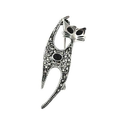 Marcasite Pin Onyx Cat
