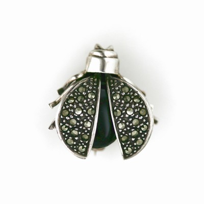 Marcasite Pin Onyx Bug Motion Wing