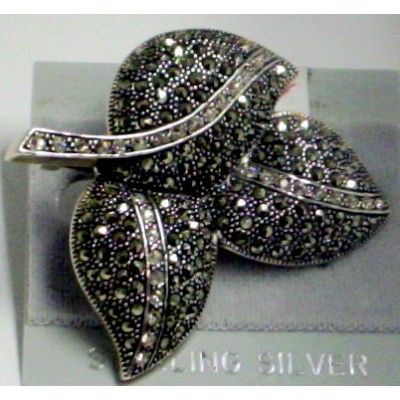 Marcasite Pin Leaf with Clear Crystl