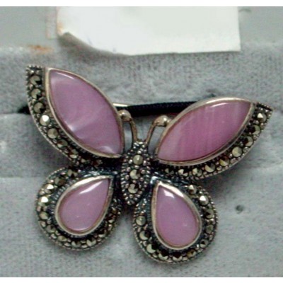 Marcasite Pin Butterfly Mother of Pearl Pink 35X25mm