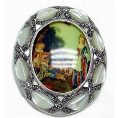 Marcasite Pin Mother of Pearl Frame with Picture