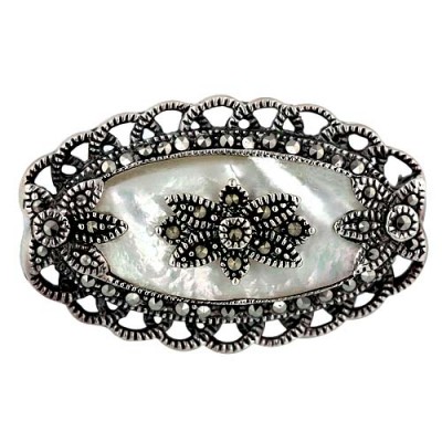 Marcasite Pin Mother of Pearl Victorian