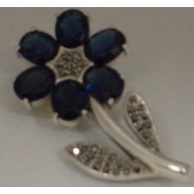 Marcasite Pin 6 Petal Sapphire Cryst Flower