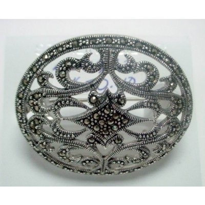 Marcasite Pin Oval with Rhombus Ctr