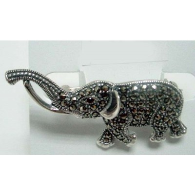 Marcasite Pin Marcasite Elephant with Garnet Eyes