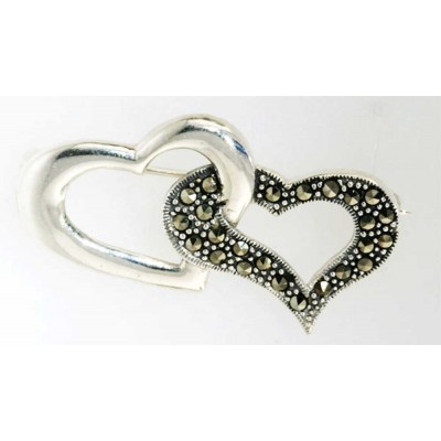 Marcasite Pin Double Heart Links