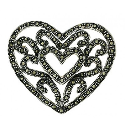 Marcasite Pin Heart in Heart