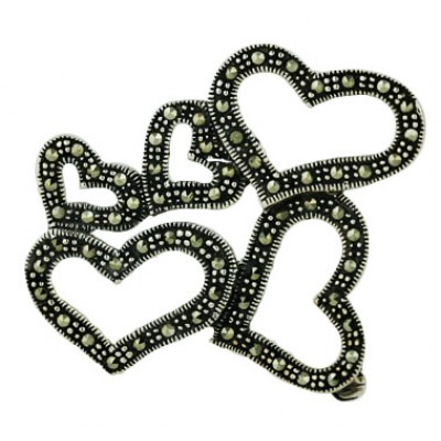 Marcasite Pin Multicolor Heart Links