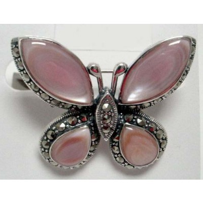 Marcasite Pin Pink Mother of Pearl Butterfly