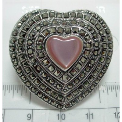 Marcasite Pin 5 Layer Pink Mother of Pearl Heart