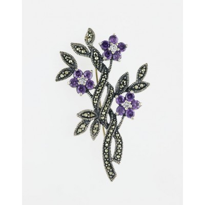 Marcasite Pin Ame Cubic Zirconia Flower Bouquet